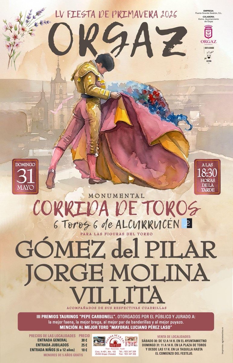gespectatoledo's tweet photo. Temporada 2026 de @jorgemolinaa 
📍Orgaz (Toledo)
 📅 31/05/26
🐂 Alcurrucén https://t.co/4NjCDwdhu5