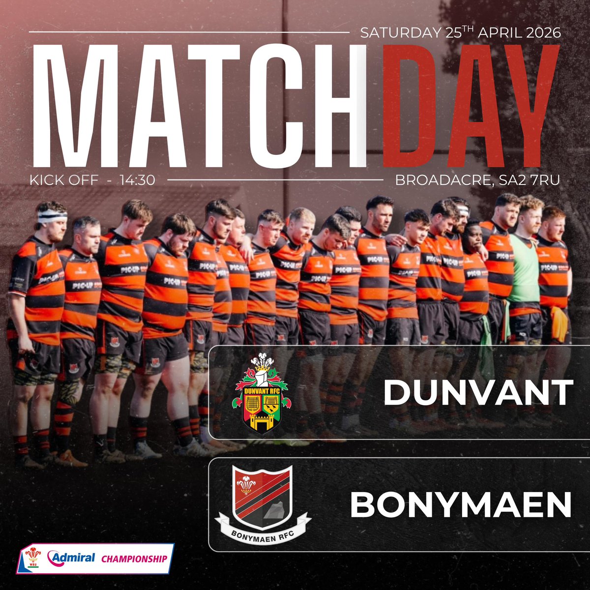 Bonymaenrugby's tweet photo. Match Day 🏉

📍Broadacre, SA2 7RU
⏰ 14:30
🆚 Dunvant
🏆 Admiral Championship West 

#UppaMaen #WRUcommunity https://t.co/ZGf6qBNXsr