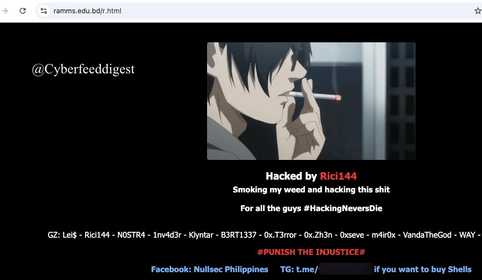 cyberfeeddigest's tweet image. Multiple educational website of #Bangladesh #Hacked by Rici144

hxxps://iims.balokdiarhs.edu.bd/r.html
hxxps://ramms.edu.bd/r.html
hxxps://sarghsp.edu.bd/r.html
hxxps://sstactapobanhs.edu.bd/r.html

#Defacement #hack