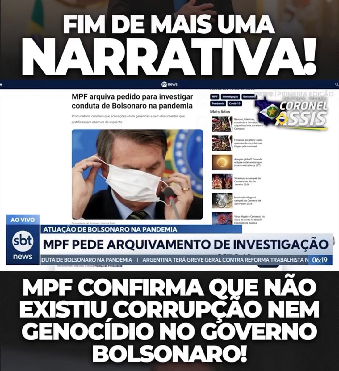 O triste é que Nenhuma quantidade de fatos vai convencer idiotas úteis 

Mas eu vou seguir tentando, para aqueles que estão apenas confusos: 

MPF CONFIRMA QUE NÃO HOUVE CORRUPÇÃO NEM GENOCÍDIO NO GOVERNO BOLSONARO