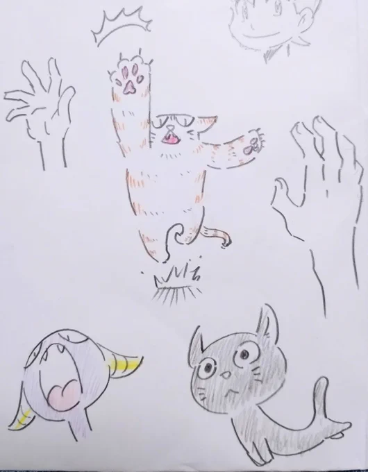 民泊の仕事から帰ってきました!
昨日学童の子ども達に混ざって描いた絵を置いておきます。

#絵 #ラクガキ #らくがき #落書き #猫 #学童 #何も考えずに描いたらこうなった 