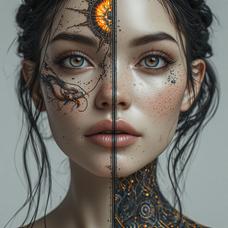 21stmillennium's tweet photo. Half divine & Half human ✨
#21stMillennium #Duality #CyberMyth #AIArt #DigitalArt #SunAndCircuit #TechnoGoddess #FantasyScifi #SplitSoul #ConceptPortrait #ArtOfTheDay https://t.co/0BpWXsWmiS