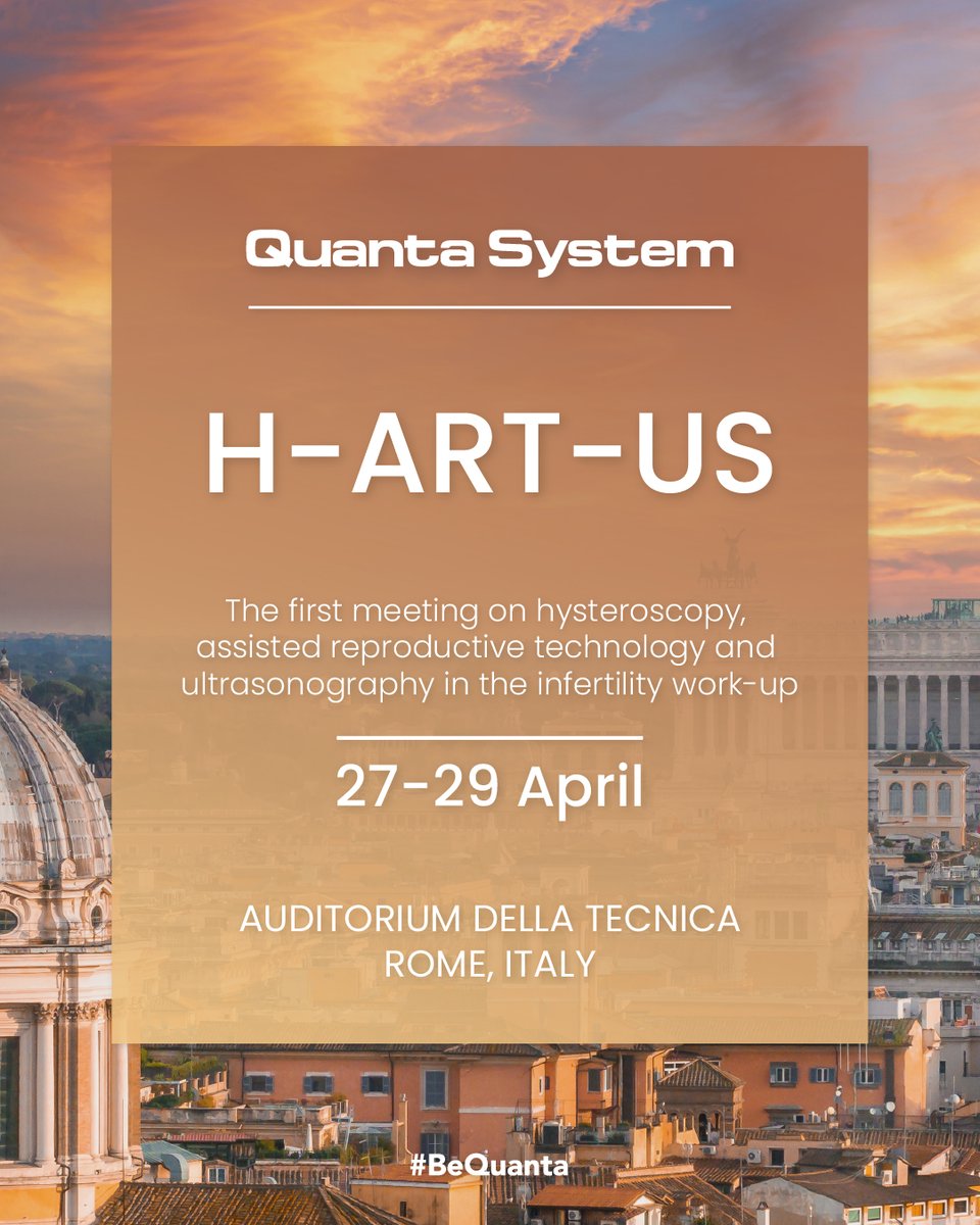 quanta_system's tweet photo. H-ART-US✨The First Meeting on Hysteroscopy, Assisted Reproductive Technology and Ultrasonography in the Infertility Work-up is about to be unveiled.

📅 27–29 April 2026
📍 Auditorium della Tecnica, Rome, Italy
👉 Sala Mostre 1 – Ground Floor

Swipe right and don’t miss our live gynecological surgery with #OperaEvo, performed by Prof. @harofe64✨ 

See you in Rome!

#QuantaSystem #bequanta