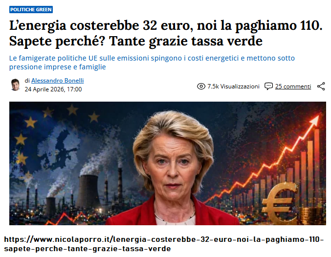 Erinni15's tweet image. L’#energia costerebbe 32 euro, noi la paghiamo 110. Sapete perché? Tante grazie tassa verde
Le famigerate politiche #UE sulle emissioni spingono i costi energetici e mettono sotto pressione imprese e famiglie

#climateScam #farsaGreen #ets