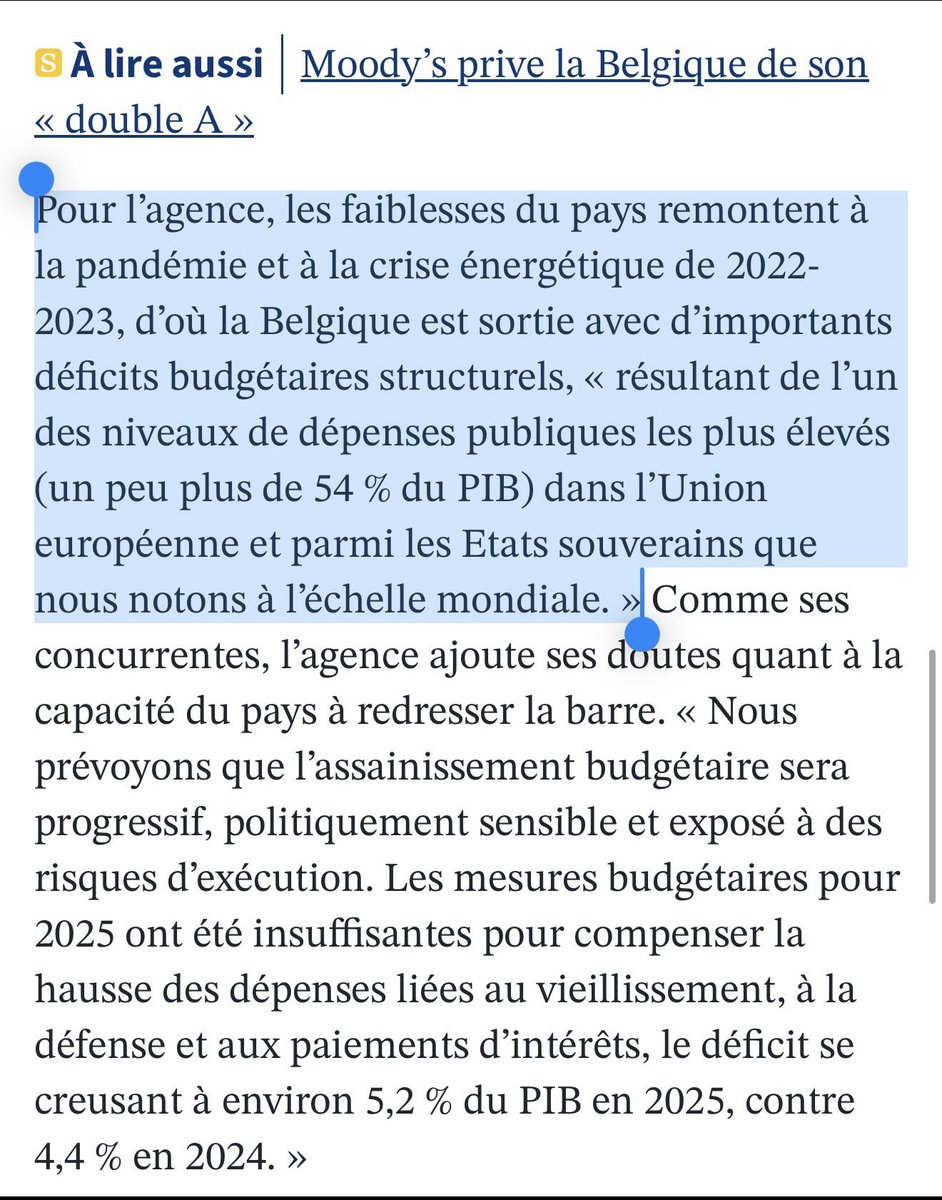 GLBouchez's tweet photo. 🫵 Ce que nous indiquons depuis des mois est confirmé par l’agence de notation S&P: c’est bien la Vivaldi, que nous avons si souvent dénoncée contre l’avis de grands analystes, certains expliquant même que la dette n’était pas un problème, qui a créé le drame budgétaire actuel… 
💸 Autre confirmation: le problème de la Belgique est bien son niveau de dépenses publiques, l’un des plus élevés au monde ! Pour quels résultats ?
📉 Baisser les dépenses publiques est vital pour l’avenir du pays… Chaque enfant à la naissance a une dette de 60.000 euros. Vivre sur le compte de nos enfants n’est pas digne…
✍️ Vous aussi vous voulez une gestion saine des finances publiques, qui protège nos enfants ? Adhérez au MR - Mouvement Réformateur: https://t.co/TjFBNML0rx
#PresidenceMR #fierdetreliberal #LAvenirSEclaire