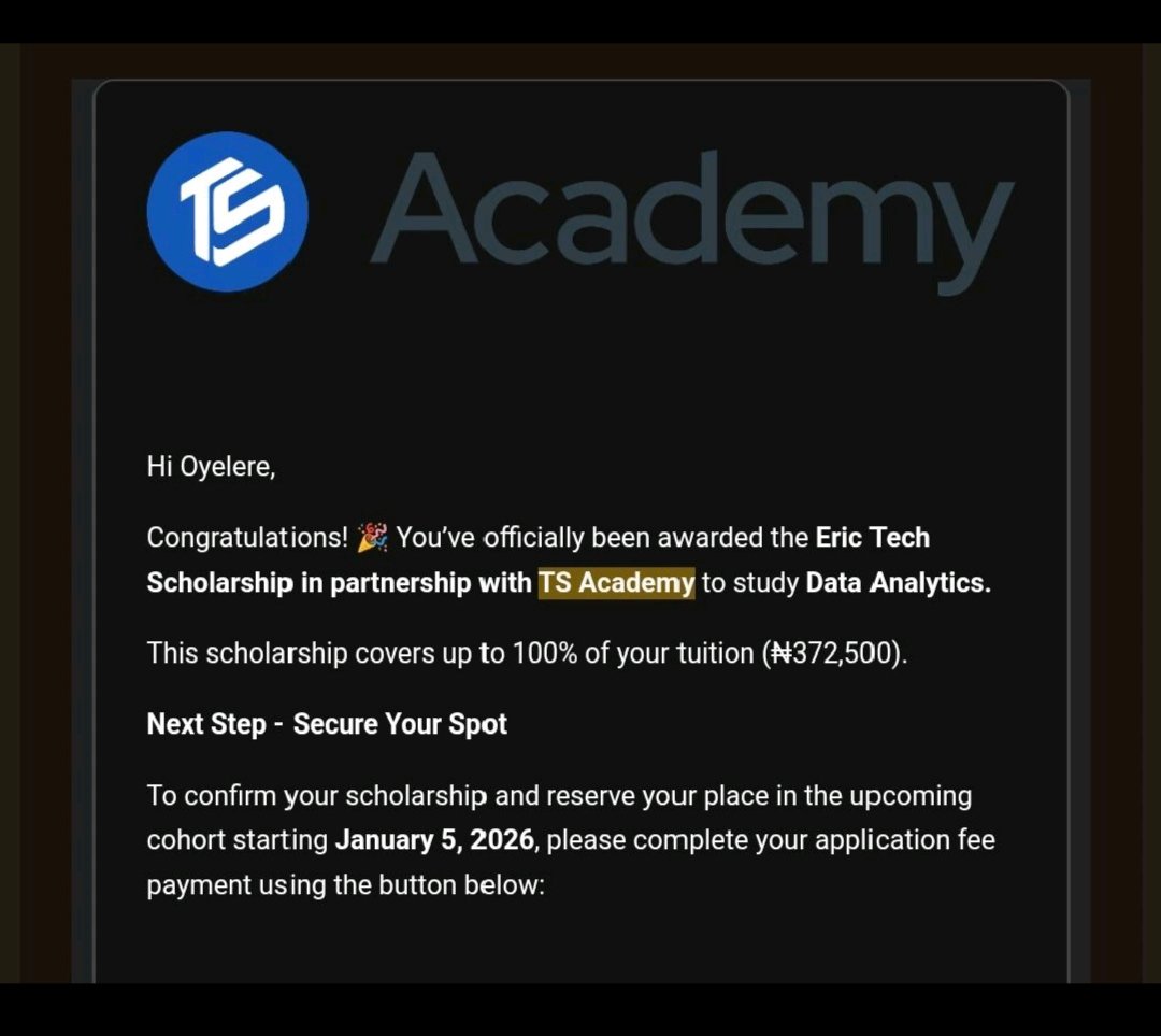 daisy__blaq's tweet photo. Got into the Eric Tech Scholarship at @TechSphereAcad and I’m currently learning Data Analytics ✨.
#dataanalytics #learninginpublic #TechInsight https://t.co/FxdoE7fvlI