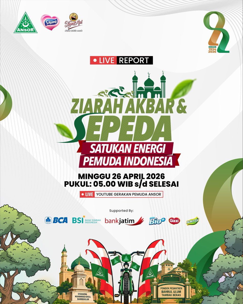 Kegiatan Ziarah Akbar &amp; Sepeda (Satukan Energi Pemuda Indonesia) juga akan disiarkan secara live melalui Channel Youtube Gerakan Pemuda Ansor. 

Sahabat-sahabat yang ingin menyaksikan keseruan, sekaligus mendapatkan informasi mengenai kesejarahan pendirian Nahdlatul Ulama,