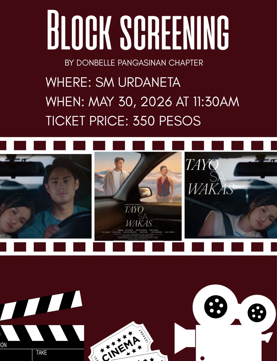 Heads up Pangasinan Peeps! 

DonBelle Pangasinan Bubblies is planning to have a Block Screening for the upcoming movie of DonBelle. 

For those interested and have inquiries you can DM us. 

Where: SM Urdaneta
When: May 30, 2026 at 11:30 am
Price: P350

SECURE YOUR SLOTS NOW!