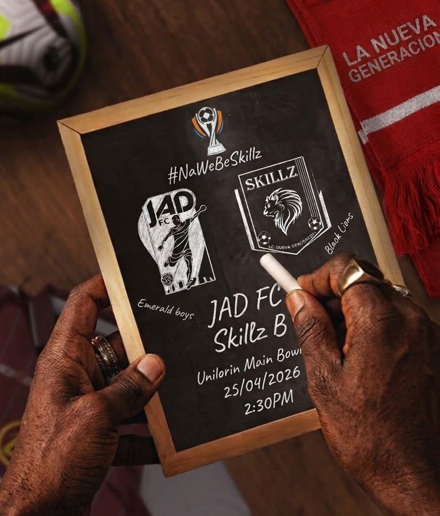 UNILORIN LEAGUE 8.0

🔴 IT'S MATCHDAY ⚫

Gameweek 6 
🆚 JAD FC (Away)
📆: 25th April, 2026
⏰: 2:30PM
🏟️: Unilorin Main Bowl

#NaWeBeSkillz | #UnilorinLeague8 | #JADSFC | #Quest4Gold