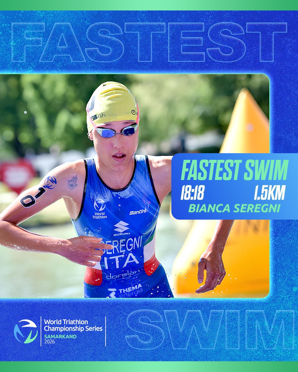 worldtriathlon's tweet image. FASTEST SWIM SPLIT 🏊‍♀️

Bianca Seregni records the fastest women’s swim split on the day in 18:18!

Watch the women’s #WTCSSamarkand 🇺🇿 LIVE now on TriathlonLive.tv ▶️

👉 shorturl.at/uZfyW 

#Triathlon