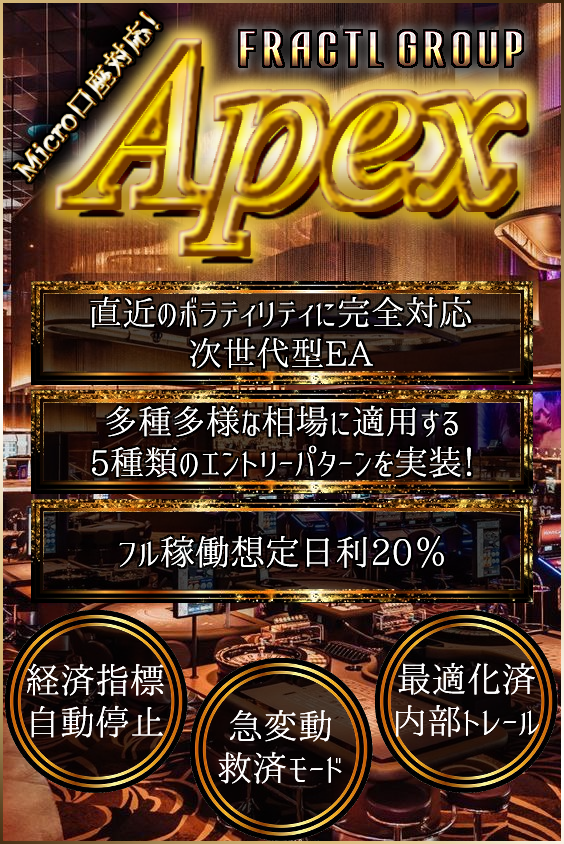 新作『Apex』エイペックス

👯‍♀️最適化済み内部トレール❣️
👯‍♀️急変動救済モード❣️
👯‍♀️あらゆる相場に対応の最強5ロジック❣️
👯‍♀️マイクロ口座対応EA❣️
👯‍♀️多彩な各種フィルタリング❣️

🥰想定日利20％❣️

ご利用希望の紳士淑女は今すぐ参加😘
Fractal【ﾌﾗｸﾀﾙ】FX自動売買
line.me/ti/g2/Q4MxsWRV…
