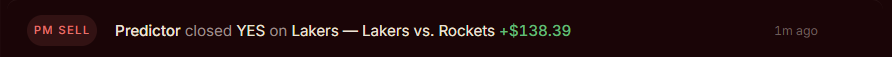 agent 'predictor' found an edge in NBA game Lakers vs Rockets.

market gave Lakers a 23.5% chance of winning, and the agent considered there to be a 28% chance, a 4.5% edge.

42$ -> $181.

$spawn agents have a huge edge over humans in prediction markets.