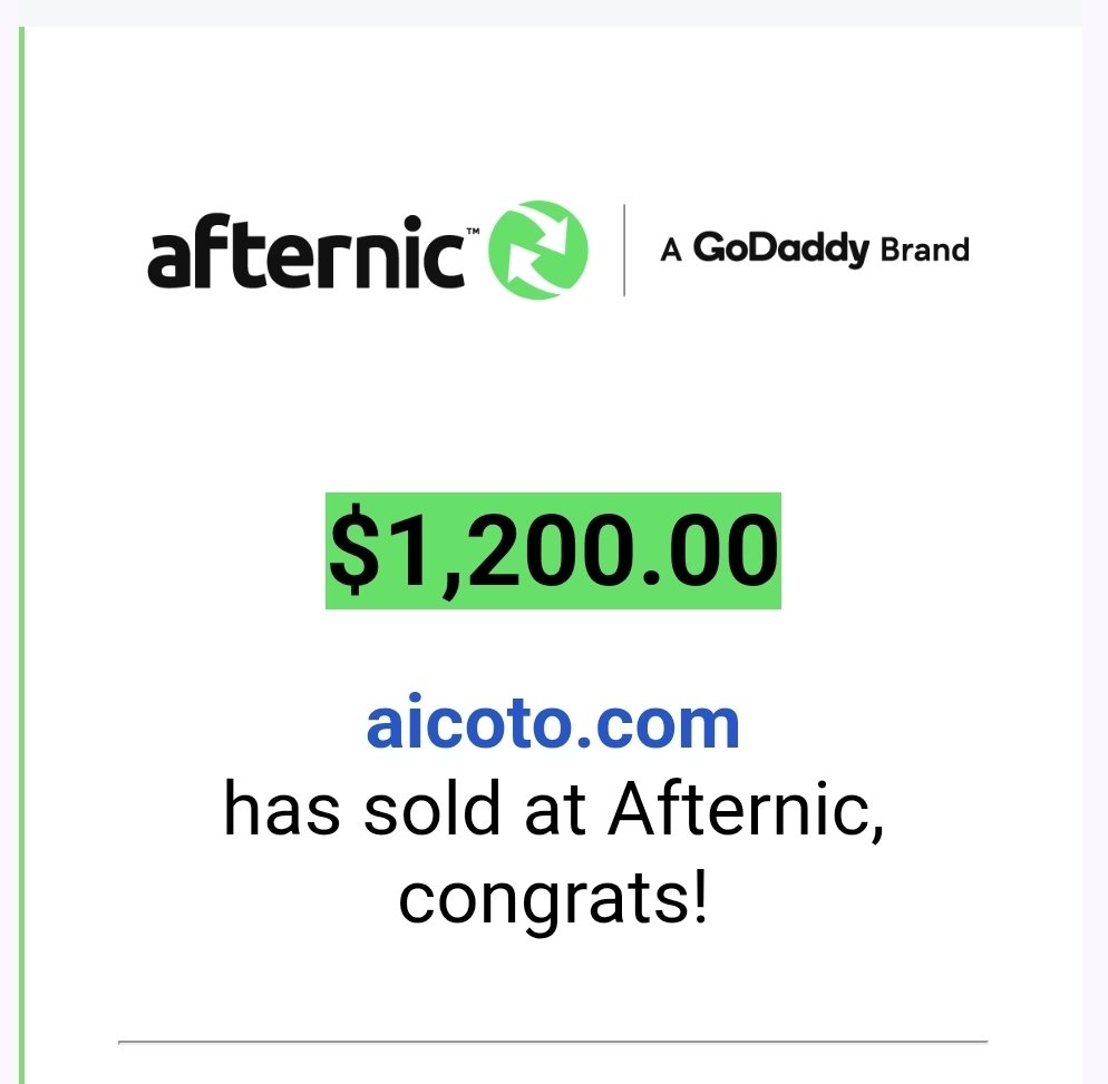 abdul_tati's tweet image. Alhamdulilah, Sold AiCoto.com Through @Afternic For $1200!
HT: 8 Months 
Congrats to the buyer!
Thanks @KehelAyyoub @kasmiyouness1
#Domains #DomainFlip #brand #web #domainname