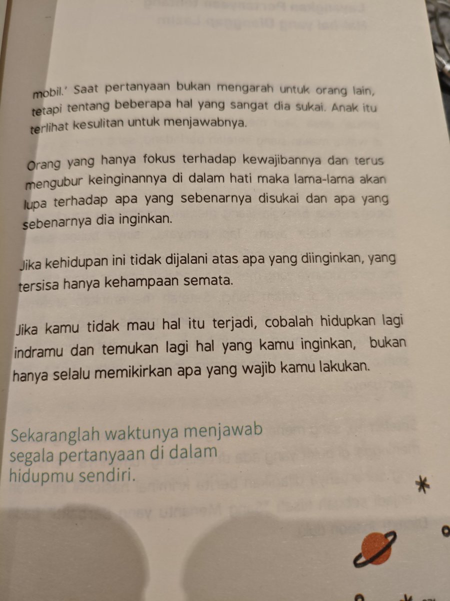 zaradilala's tweet image. take a moment to use our sense 
#book #quote #qotd

jika hanya fokus terhadap kewajiban dan terus mengubur keinginan didalam hati maka lama lama akan lupa terhadap apa yang sebenarnya disukai dan sebenarnya dia inginkan ♥️