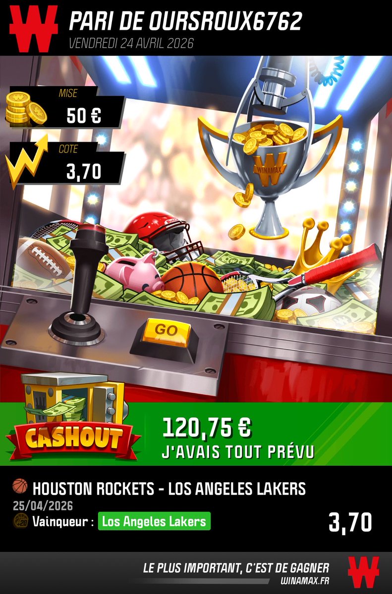 krokeur12's tweet photo. 3/3 Playoffs merci la cote des Lakers qui donne un bon cashout à la mi temps https://t.co/6yJvnKfUQ0