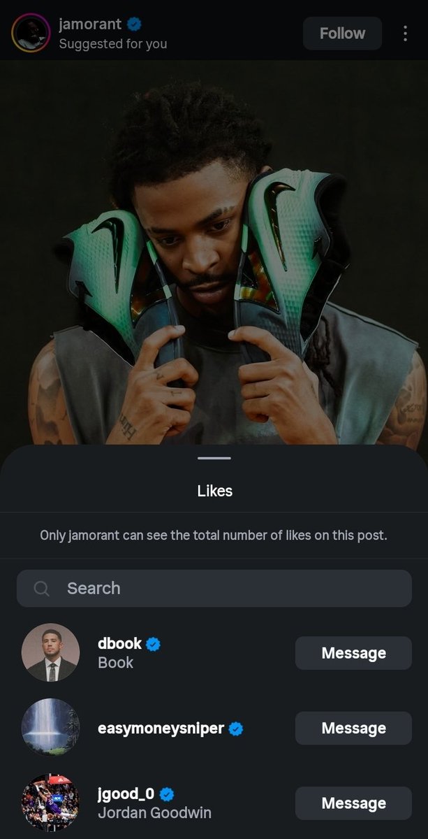 GreenGotGame_'s tweet photo. Devin Booker &amp; Jordan Goodwin liked Ja Morant's new IG post 👀 https://t.co/bjM5ZsUUC4