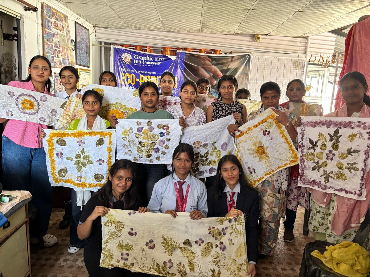 gehudehradun's tweet photo. The Department of Fashion Design, Graphic Era Hill University, in collaboration with Kamla Mahila Handicrafts(NGO), successfully conducted a two-day workshop focused on eco-printing as a sustainable and creative practice.

#gehu #ecoprintingworkshop #studentslearning https://t.co/FVHTvlWEhW