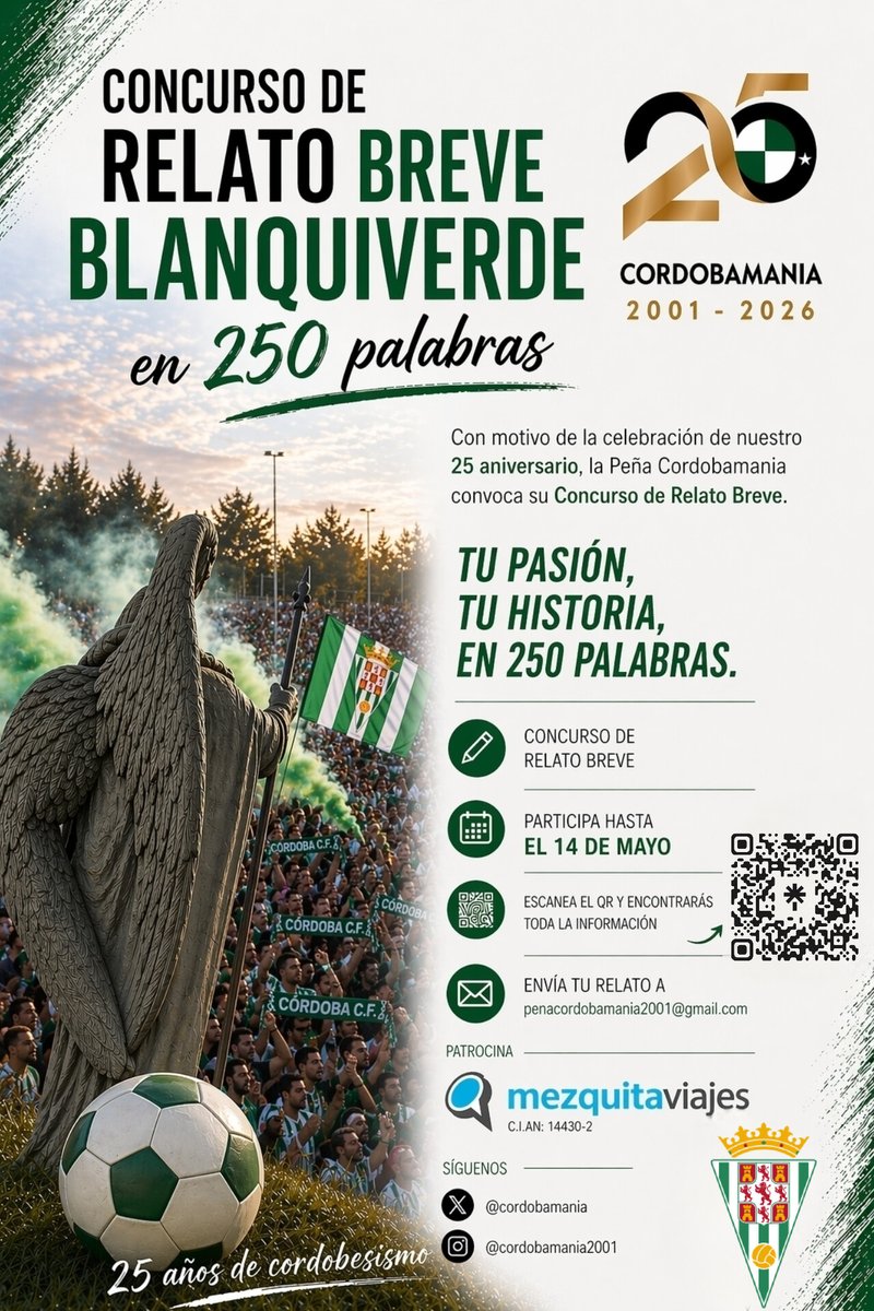 El Cordobesismo es sentimiento, pasión, pertenencia y vivencia conjunta. Eres capaz de contarnos tu historia en 250 palabras? Te esperamos. Enviamos tu relato sobre nuestro <a href="/CordobaCF_ofi/">Córdoba CF</a>