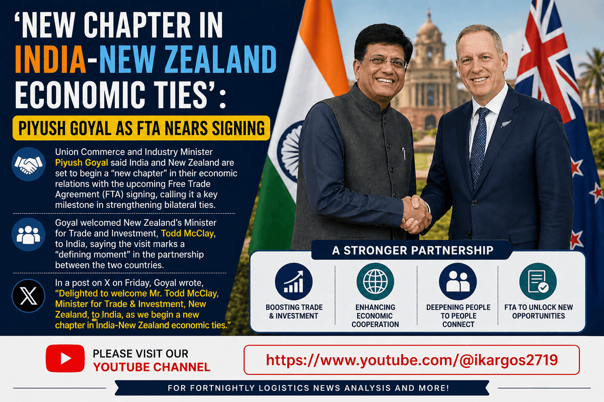 ikargos_com's tweet image. New chapter in India-New Zealand economic ties': Piyush Goyal as FTA nears signing
ikargos.com/resource/indus…
#iKargos #logistics #simplified #IndiaNZFTA #PiyushGoyal #ToddMcClay #TradePartnership #NewChapter #BilateralTrade2026 #OceaniaTrade #EconomicGrowth #ExportImport