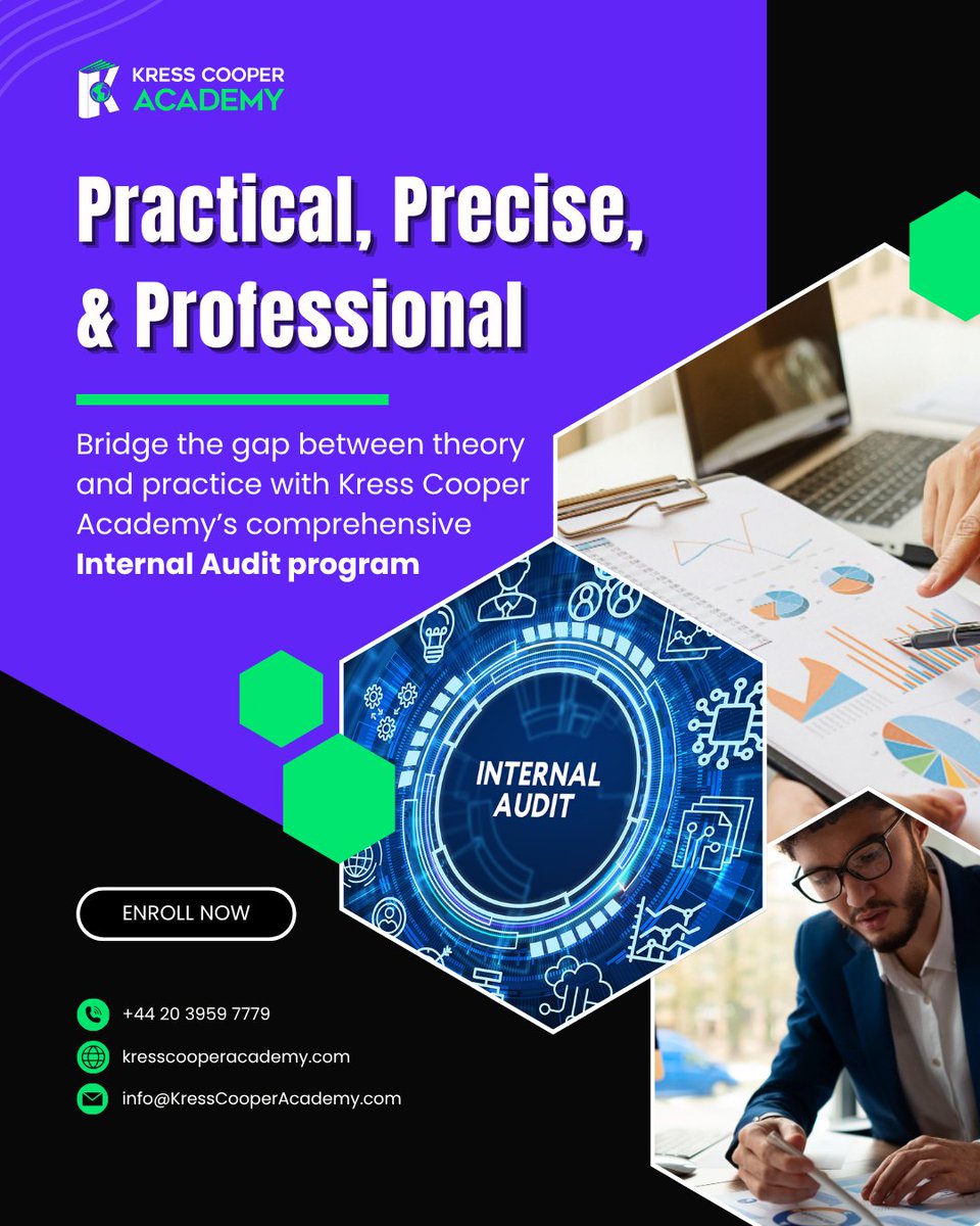 learnuraportal's tweet photo. Enhance your internal audit expertise with practical training that bridges theory and real-world application for professional excellence.
📞 +44 20 3959 7779 | 📧 info@KressCooperAcademy.com | 🌐 https://t.co/Fs6l4Gowwv
#InternalAudit #AuditTraining #ProfessionalSkills https://t.co/pGQ1W1DOMD