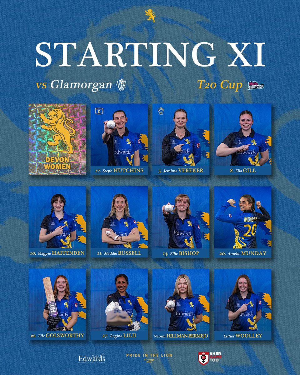 DevonWomen's tweet image. 🔢 Your Devon XI for the cup this afternoon 👇

💙 Amelie Munday features for the first time since her return to Devon, while Maggie Haffenden and Esther Woolley make their debuts!

Follow along live 👇
devoncb.play-cricket.com/website/result…

#DevonCricket | #HerGameToo 🏏 | #PrideInTheLion