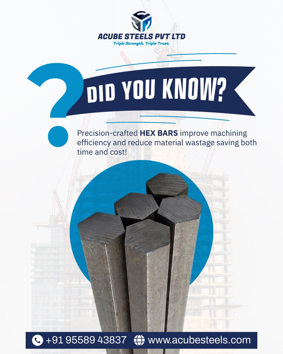 acubesteels's tweet image. Did you know? 🔩
Precision-crafted Hex Bars boost machining efficiency while minimizing material wastage—helping you save both time and cost. Smarter manufacturing starts with the right materials! ⚙️✨

#AcubeSteelsPvtLtd #HexBars #ManufacturingExcellence #IndustrialSolutions