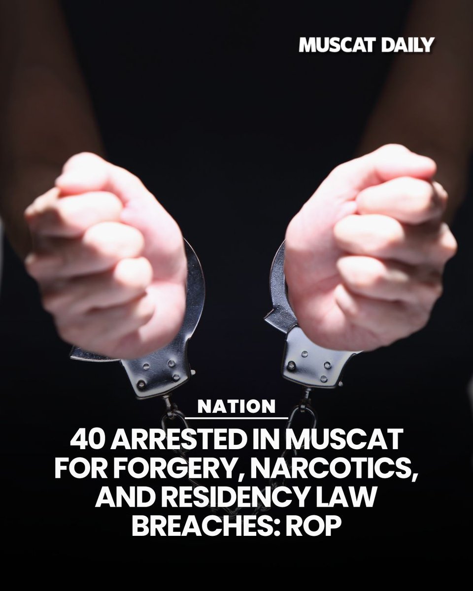 muscat_daily's tweet image. Royal Oman Police (ROP) arrested forty individuals in Muscat for violating residency laws, possessing narcotics, and carrying counterfeit money. Legal procedures are underway against the suspects of various nationalities. 

#Oman #RoyalOmanPolice #MuscatArrests