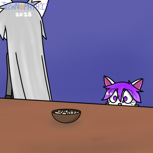 Technopathic759's tweet image. (1/2) 

Hardtacks, aka "sailor's biscuits", were specially created to last long voyages - Hard as a rock, you're supposed to soften them by soaking into drinks like coffee or soup.  

#anthro #oc #ocart #magecat #comic #hardtack #rum