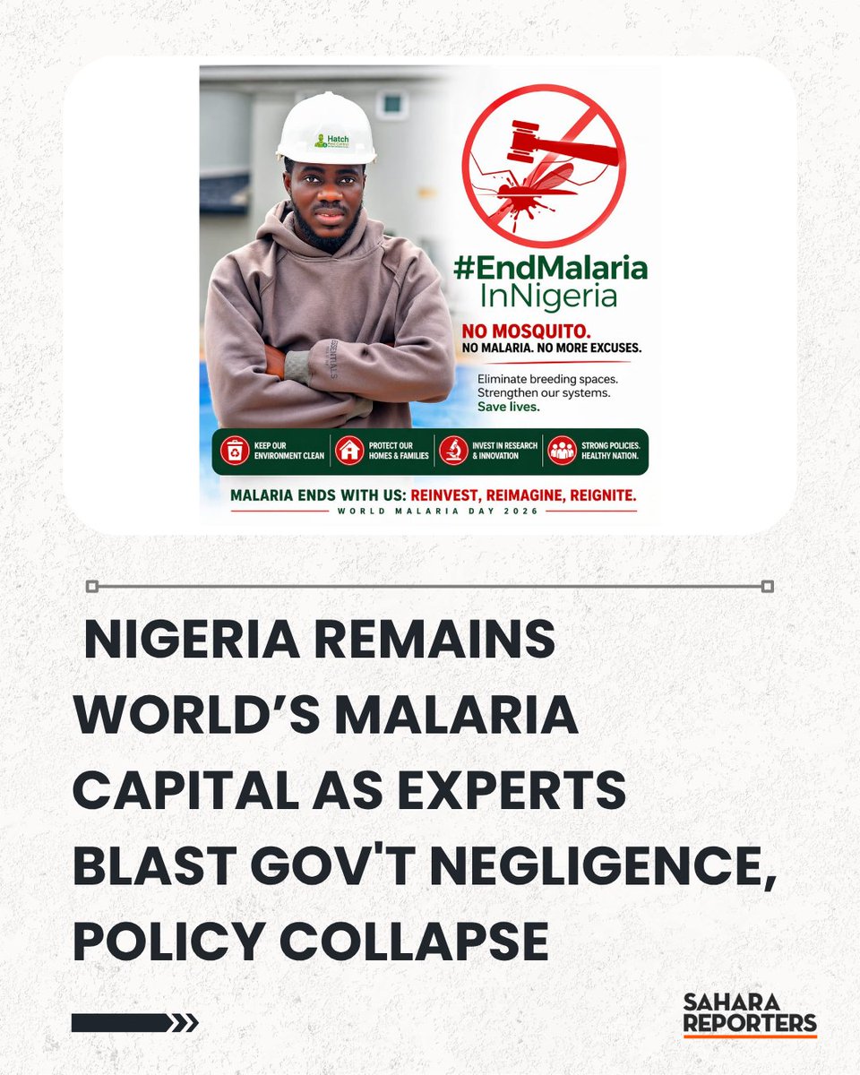 SaharaReporters's tweet photo. 65 Years Of Failure: Nigeria Remains World’s Malaria Capital As Experts Blast Government's Negligence, Policy Collapse | Sahara Reporters https://t.co/6XI5Hl4M1r https://t.co/X2kAFIVG6W