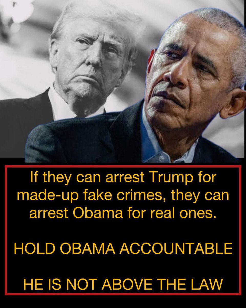 If they can arrest Trump for made-up fake crimes, they can arrest Obama for real ones.
They weaponized the system against Trump with lawfare, raids, and bogus charges. Yet Obama’s real scandals got a free pass:

IRS targeting conservatives &amp; Tea Party
Benghazi lies — 4 Americans