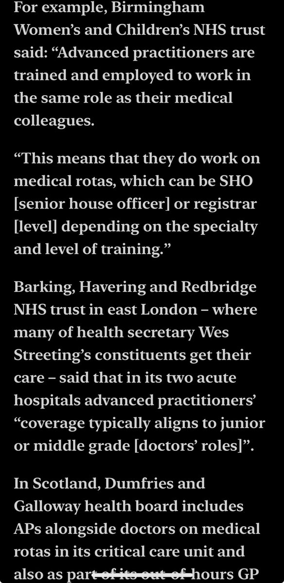 Nurses and other ACPs (physios, podiatrists, paramedics, etc.) must stick to their base professions.

I am glad that the mainstream media has started to discuss this dangerous hybrid role that puts patient safety at risk.