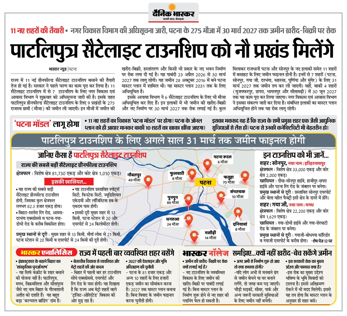 DainikBhaskar's tweet image. बिहार में 11 नई ग्रीनफील्ड सैटेलाइट टाउनशिप बसाने की तैयारी, 9 पाटलिपुत्र सैटेलाइट टाउनशिप को मिलेंगे

#UrbanDevelopment #GreenfieldProject #Infrastructure #SmartCity #Patliputra #Bihar

अधिक खबरें और ई-पेपर पढ़ने के लिए दैनिक भास्कर एप इंस्टॉल करें - dainik-b.in/mjwzCSxDdsb