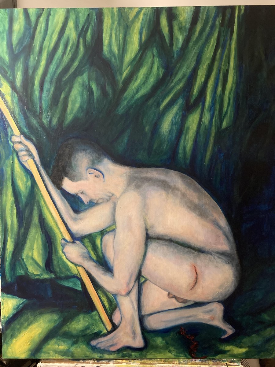 me_ba_ne's tweet photo. The Fisher King

2025
Oil and Acrylic on Canvas
100 x 80 cm

In a joust was he wounded sore,
With a poisoned spear, so that healing may be wrought on him nevermore.

To a lake they call Brimbane,
They bear him full oft for fishing that the breezes may soothe his pain.
- Parzival https://t.co/ihs29lJkwp