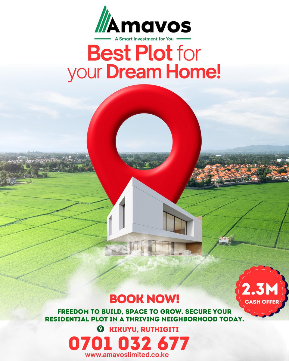 amavosltd's tweet image. Don’t miss out on this amazing deal!
Welcome to Taraji Gardens, Kikuyu-Ruthigiti, where prime 50×100 plots are available for Ksh 2.3M only.
#RoraimaAwakeningHour
#Primeplots
#amavoslimited