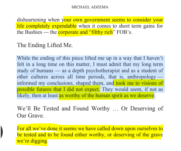 sillymickel's tweet image. *APOCALYPSE EMERGENCY: Love's Wake-Up Call* by Michael Adzema. Ch 1, Page 14

🧵Click panel below for Thread complete book

🧵👇 💡📚💙 #AE 🌡️ #ApocalypseEmergency ☢️#AECH1 📖1️⃣ #TruthWarriors ❕ #psychology ☮️#Climate #Existential #EndTimes #RainbowWarriors 🦋

or, click for