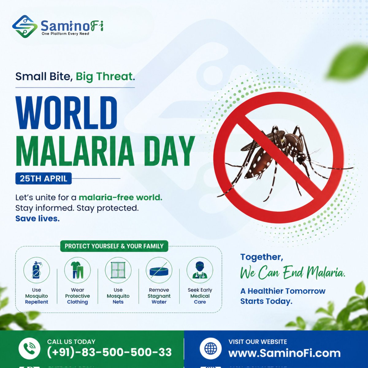 SaminoFi_com's tweet image. Small Bite, Big Threat. 🌍🦟 On World Malaria Day, let's unite for a malaria-free world. Stay informed, stay protected, and save lives. Together, we can make a healthier tomorrow. 

#WorldMalariaDay #ProtectYourself #EndMalaria #SaminoFi