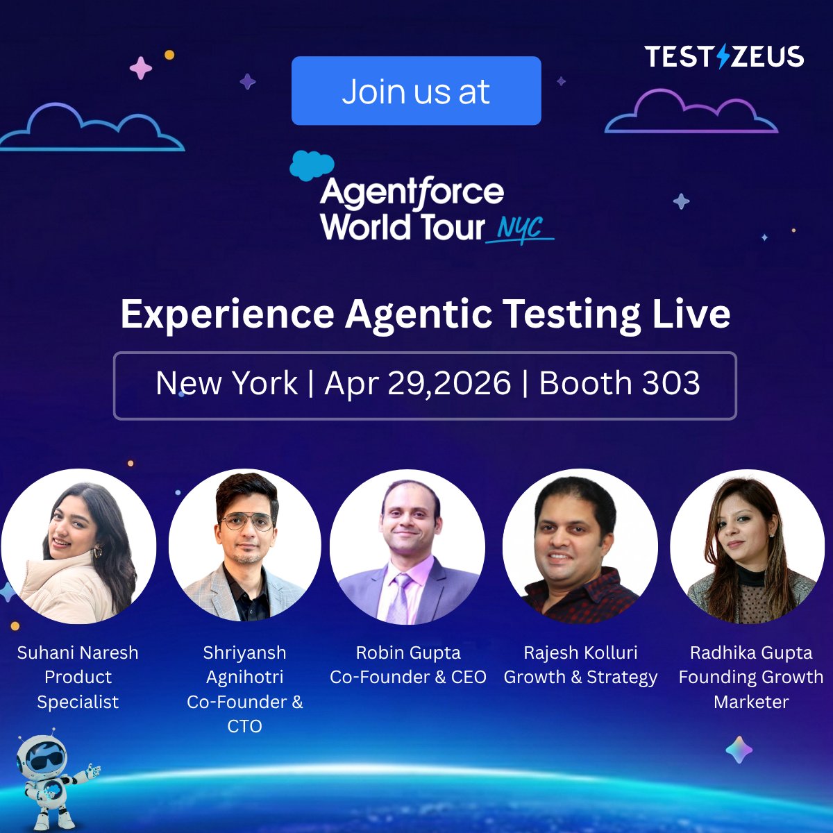 TestZeusAI's tweet photo. @TestZeusAI  is heading to #Agentforce World Tour NYC!

Join us on April 29, 2026 at Booth 303 to experience Agentic Testing live and meet our team.

See you in New York!

#TestZeus #Agentforce #AgenticTesting #Salesforce https://t.co/Akoyyapn9H