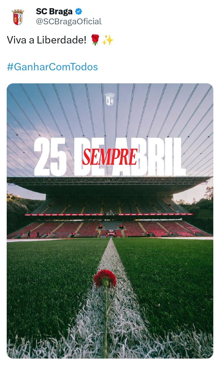 El 25 de abril, día de la Revolución de los Claveles que puso fin a la dictadura de Salazar, es un consenso comunicativo en el fútbol de nuestro querido vecino. Aquí Benfica, Porto, Sporting y Braga 🌹