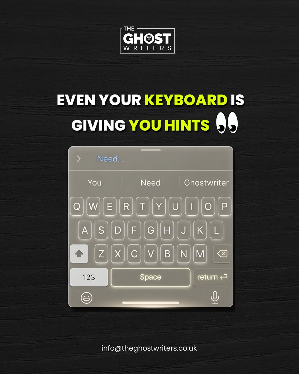GhostWriterssUK's tweet image. Even your keyboard knows what you’ve been thinking about 👀
Maybe it’s time to finally start writing…

📧 info@theghostwriters.co.uk

.
.
.

#writingmotivation #storytelling #ghostwriter #writerslife #uk
