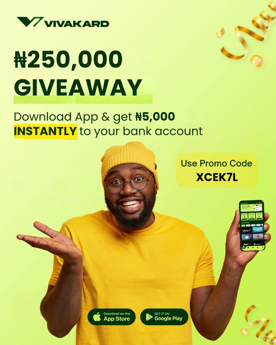 A big foreign brand just sent me 250,000 to share as Giveaway!

So I’m Sending 5k to 50 people asap!! 💸

1) Follow <a href="/VivakardApp/">Vivakard</a>
2) Download the “Vivakard” app using code XCEK7L on iOS or play store.
3) Drop your User Name from the app with your bank account details in comments👇