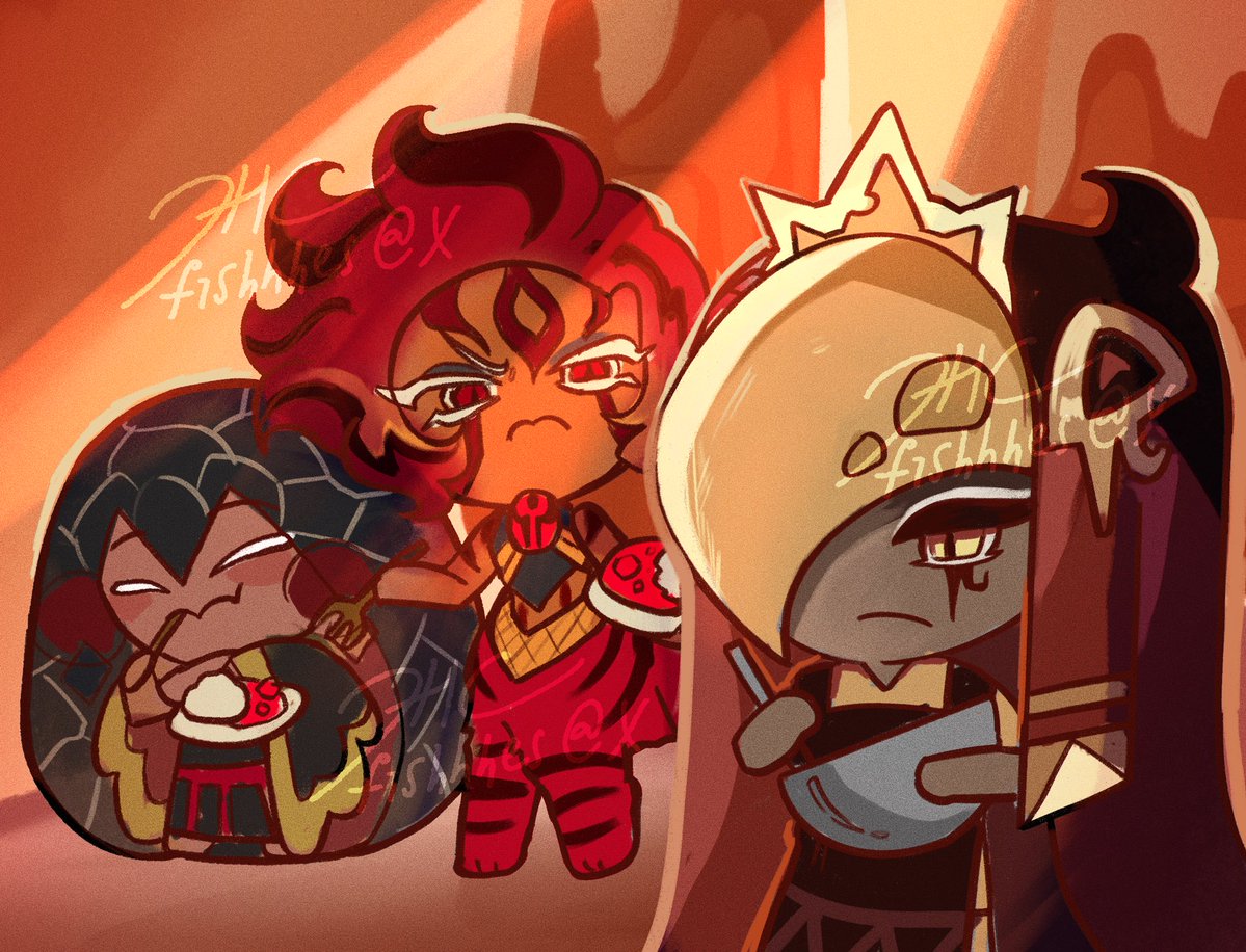 Gift for <a href="/Swagbosskiller1/">Swagbosskiller33</a> !!!🍛

🐅：What witchcraft did you add into this curry??
〰️：uh..did u mean to say its delicious?
🐅：Shut up u simpleton!!
🦅：…

#smokedcheesecookie #nutmegtigercookie #pepperpangolincookie #cookirunkingdom