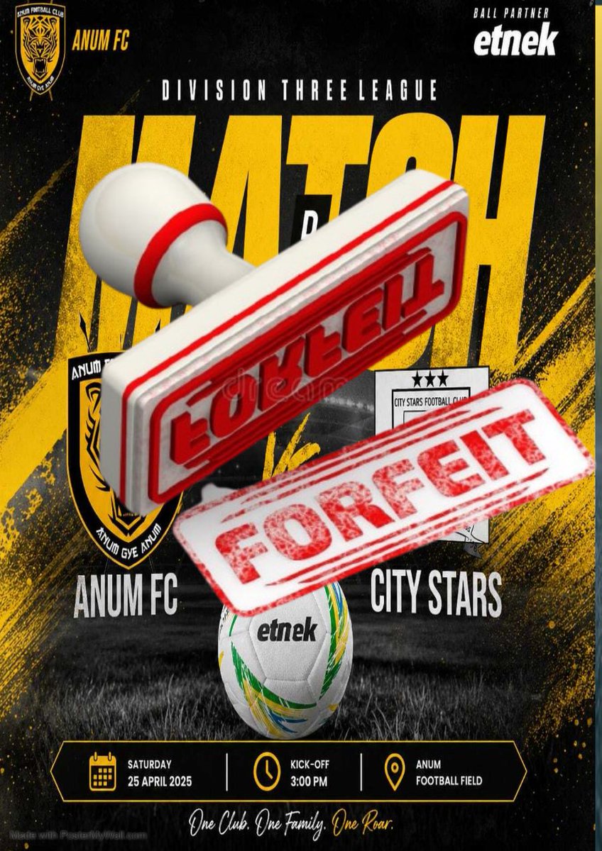 Anum_FC's tweet photo. We regret our decision to forfeit Matchday 14. This has been duly communicated to the League Committee. 

In line with competition rules, this match is awarded to City Stars 

Anum FC 0️⃣-3️⃣ City Stars https://t.co/WT6LiuXe7U