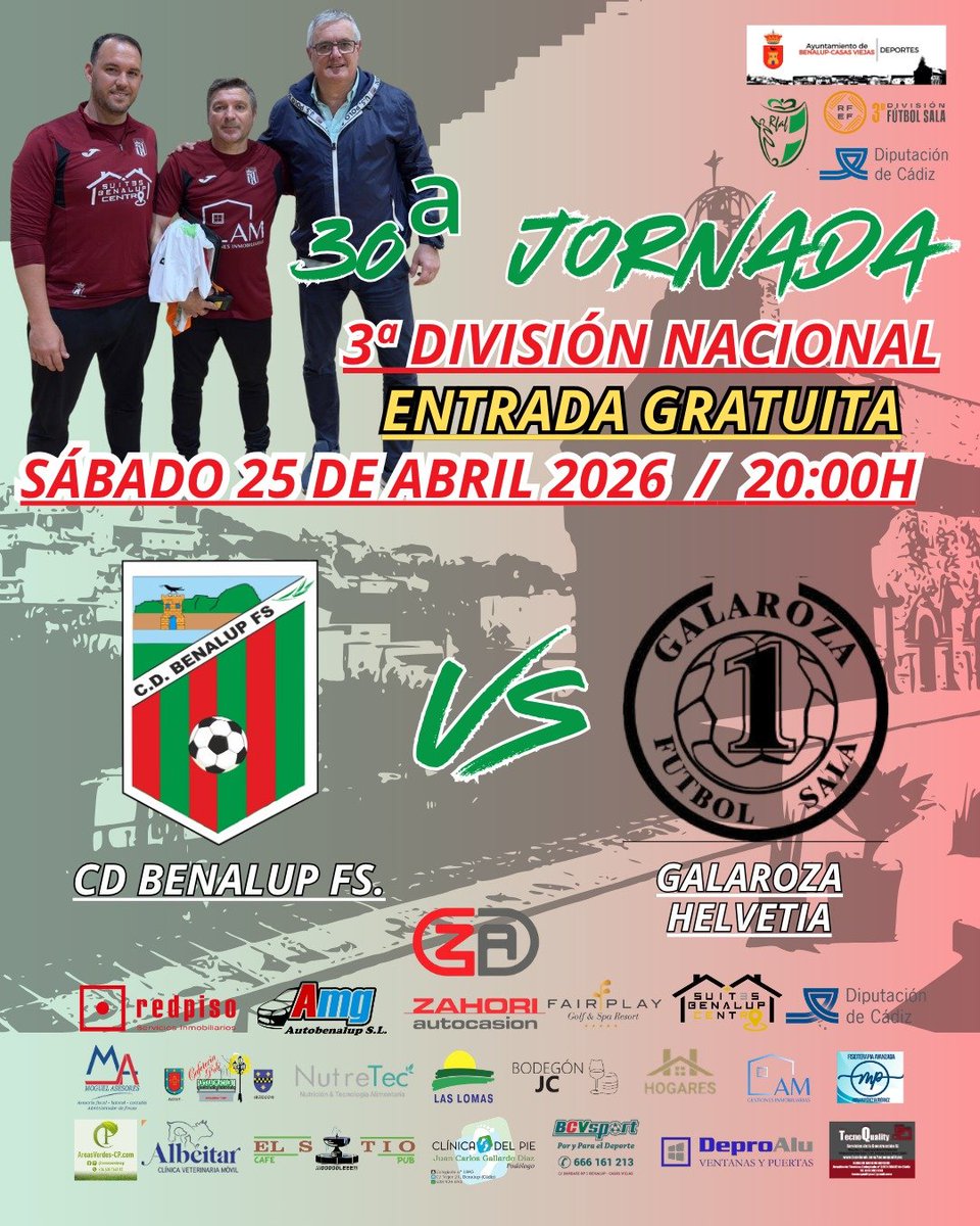 CDBenalup_FS's tweet photo. 🚨HOY JUGAMOS🚨

🏆3ª Nacional | Grupo XVII
3⃣0⃣ 30ª Jornada
📆25 de abril
⚔️vs @GalarozaFS 
🏟️ Joselito
🎟️ Gratis

Por:
📺https://t.co/zKXeXeJRch
💻https://t.co/r0rihM6LjZ (@manuel_jesus17 )
📺 Canal 10 @RFAF_tv : https://t.co/qQ1baDTeoW

#VamosBenalup💚❤️ https://t.co/BTDDb62p3Y
