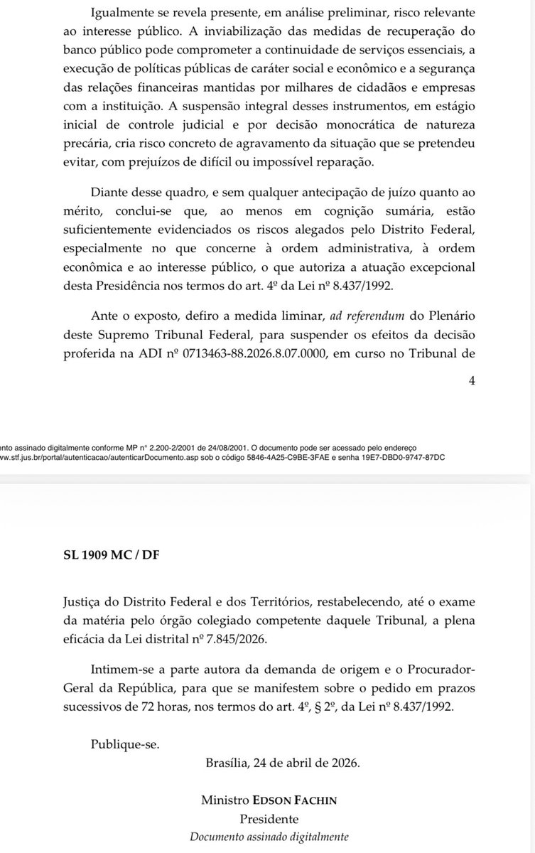 BrunnoMeloCBN's tweet photo. Coloca casaco, tira casaco….

Presidente do STF, Edson Fachin, derruba liminar e autoriza GDF a usar imóveis para socorrer o BRB. https://t.co/eT6CB921yY