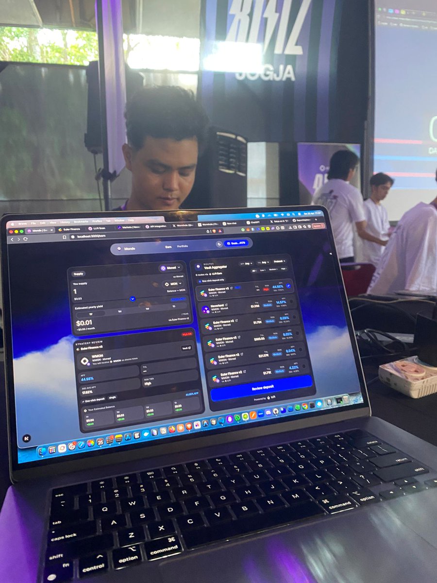 0xnanode's tweet image. Building Mondo on @monad

DeFi yield aggregator. One click from Token in Monad Network to the best vault.

Team: @Alvenendrawan @BimaJadiva07

#monadblitz #Hackathon #Web3 #DeFi #monad

cc: @geeky_kartikey @devweb3jogja @piyushJha__ @Aviraltech @Monad_APAC  @monad_dev