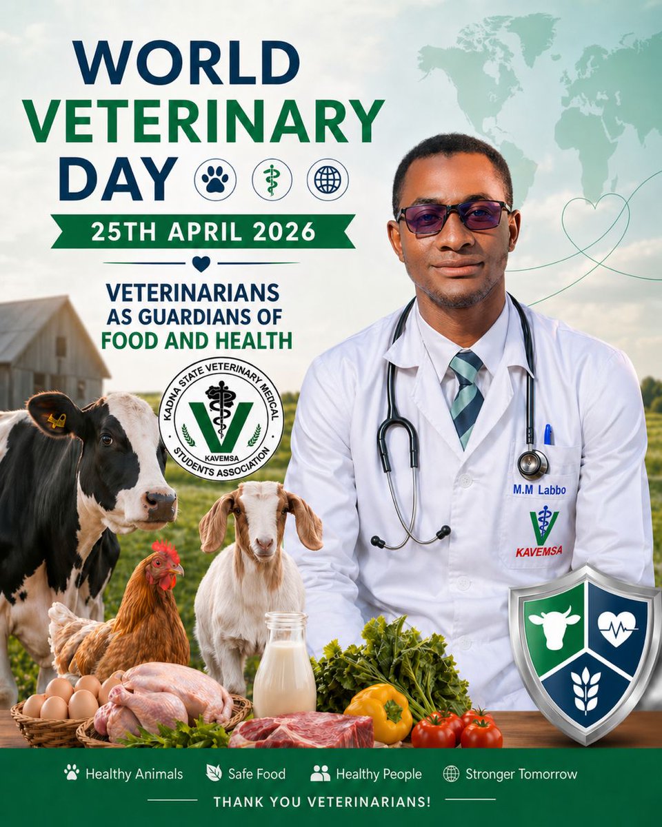 mubash113's tweet photo. Today, we celebrate World Veterinary Day 🐄🐐🐓
Honoring veterinarians as true guardians of food safety, animal health, and public health.

Proud to be part of this noble profession.
Happy World Veterinary Day!

— M.M Labbo
KAVEMSA https://t.co/uKonzbOFSS