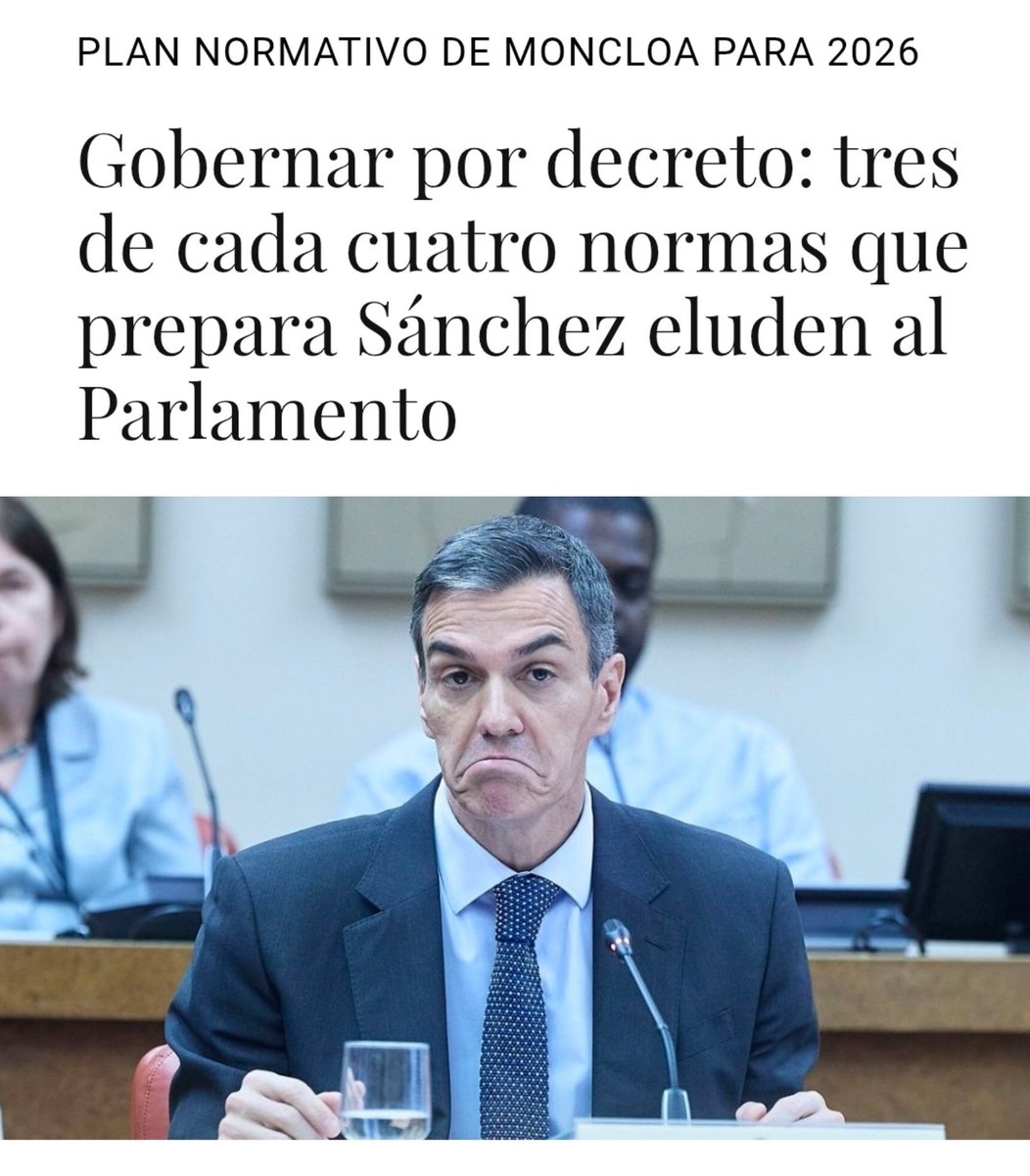EL AUTÓCRATA ESTÁ DESNUDO 
EL CONGRESO BLOQUEADO 

📢 YA NO TENEMOS PODER LEGISLATIVO

‼️‼️ Gobernar por decreto: tres de cada cuatro normas que prepara Sánchez eluden al Parlamento.

 archive.today/oEtmo