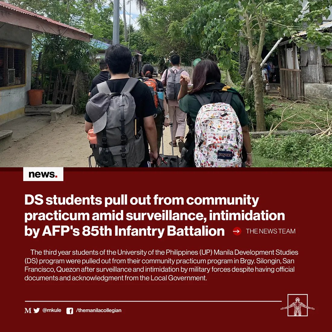 kaya hindi ko gets yung mga nagsasabi na "kung may permit naman ang research, anong ikakatakot mo sa militar????" mind you, practicums held by UP are coordinated with LGUs yet the students are still being intimidated by the military one way or another 🤷‍♀️