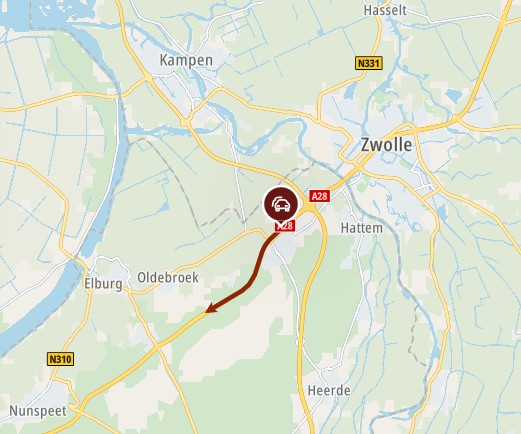 Ongeluk op de A28 veroorzaakt file van 5 km