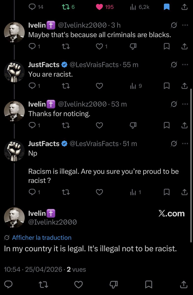 LesVraisFacts's tweet image. Mais comment on peut faire avec ces gens là : @Ivelinkz2000 

Regardez ce qu’il dit, j’ai signalé mais je sais que seul ça n’aura pas d’impact … 
On esssaye ensemble ? 
#FollowBackInsoumis 
#NouvelleFrance 
#LFI 
#PeupleUni